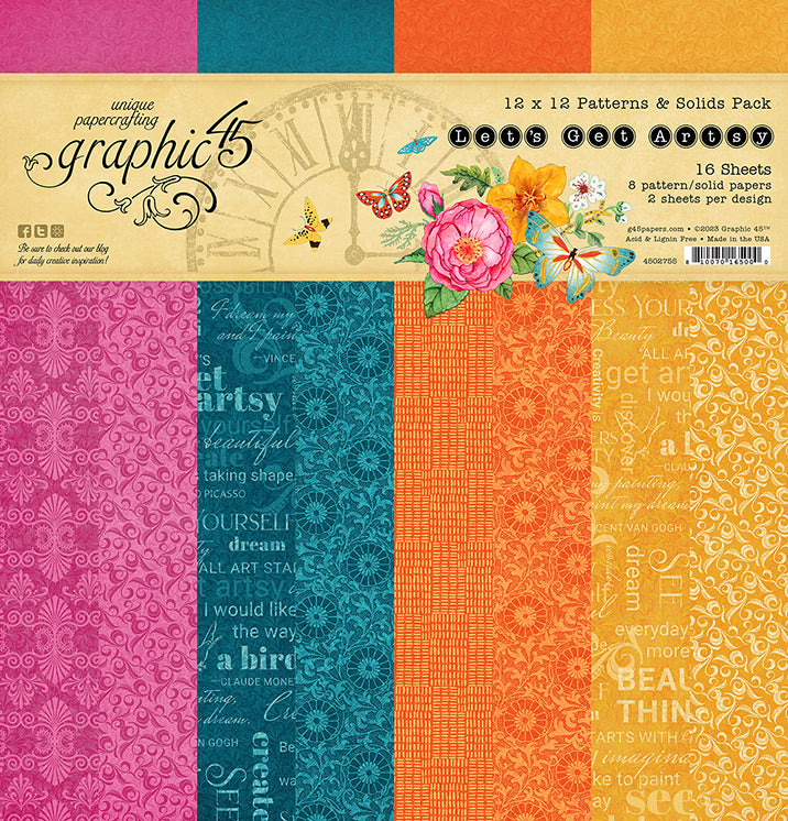 Graphic 45 Let’s Get Artsy 12” x 12” Patterns & Solids Pack
